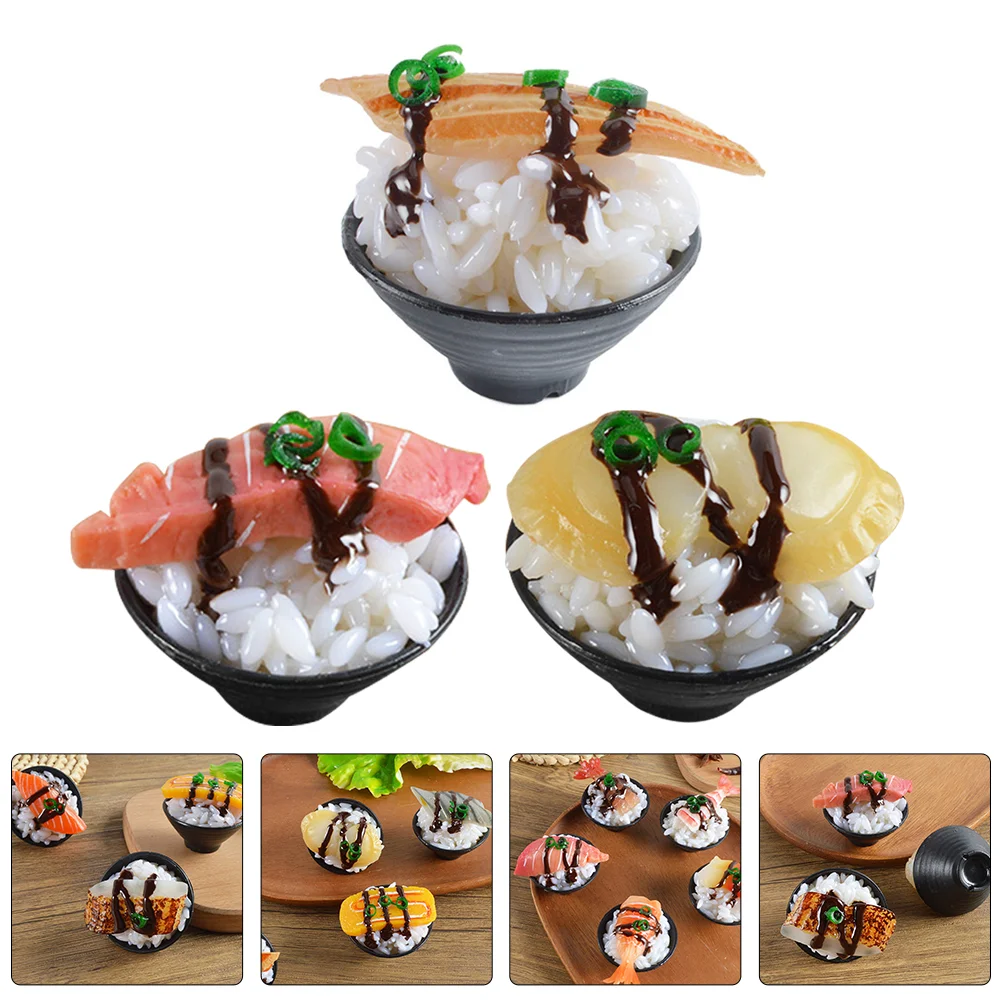 3 Pcs Simulation Sushi Pretend Play Kitchen Accessories Kids Food for Toys Restaurant Playset Pvc Child
