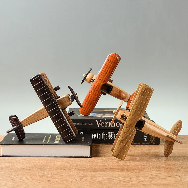 Vintage Wooden Airplane Model Handmade Propeller Plane for Home Office Desk Display Gift for Aviation Lovers Collectors