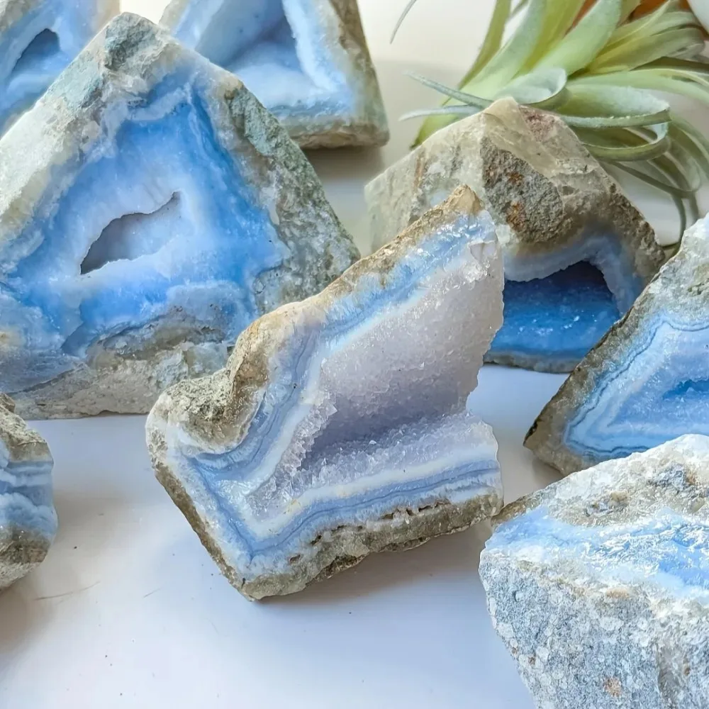 Natural Blue Lace Agate Raw Druzy Geode Specimen, Genuine Crystal Stone for Reiki Healing, Meditation & Home Decor