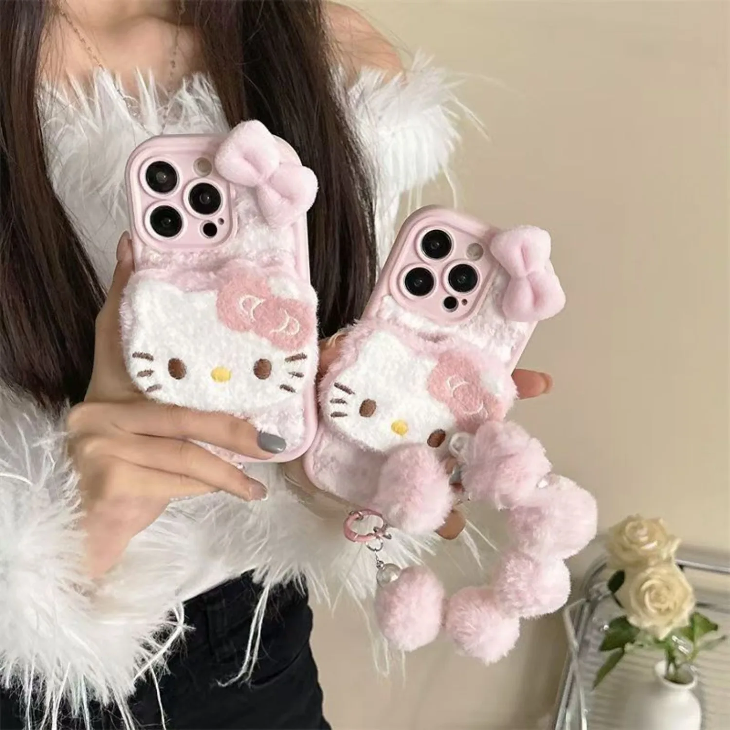 Kawaii Sanrio HelloKitty 3D Plush Shaped Phone Case for IPhone 17 Pro Max 16 Pro 15 14 13 12 Cute Anime Cartoon Holiday Gift
