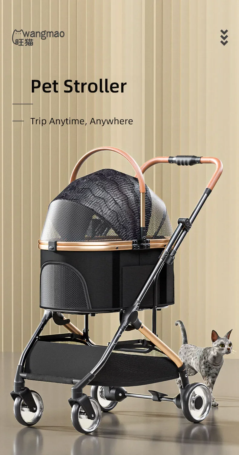 Detachable Pet Cage Portable Aluminum Tube Frame One-Click Folding Stroller for Dogs Cats for Travel & Outdoor Adventures