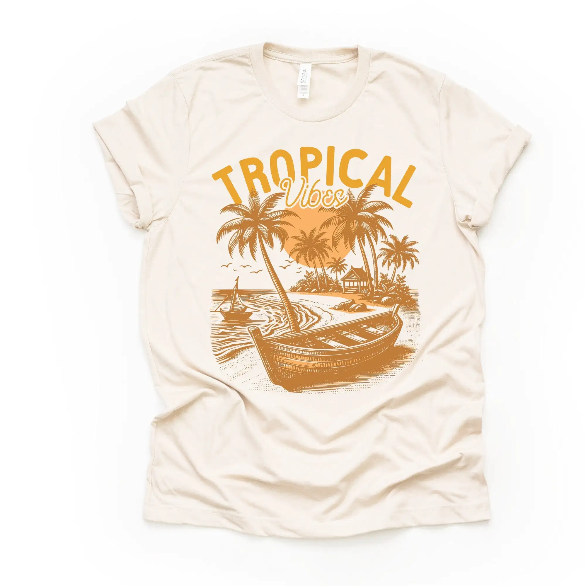 Tropical Beach T Shirt Vibes Island Vacation Palm Tree Design On Premium Unisex 6 Color Choices 3X 4X Summer