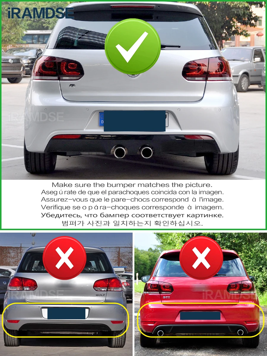 Golf R Rear Diffuser for Volkswagen Golf MK6 R20 2008 to 2012 Glossy Black Car Body Kit Lip Bumper Spoiler Plastic Splitter