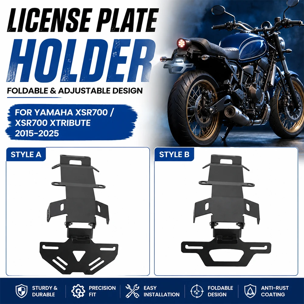 Motorcycle Registration License Plate Holder Number Parts Tail Tidy With LED Light For Yamaha XSR700 XSR 700 XTribute 2015-2025