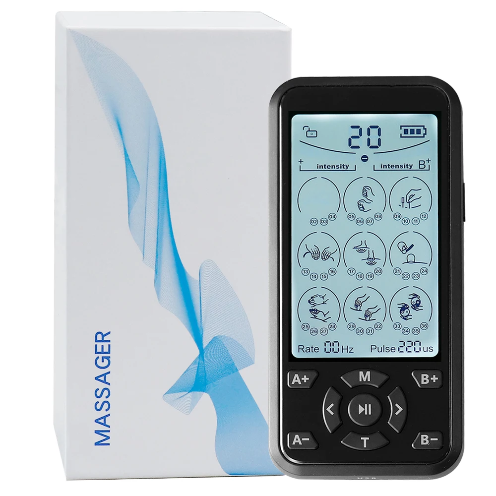 TENS-Einheit, Muskelstimulator, Zweikanal, elektronisches Impulsmassagegerät, 36 Modi, EMS, digitales Therapie-Massagegerät zur Schmerzlinderung