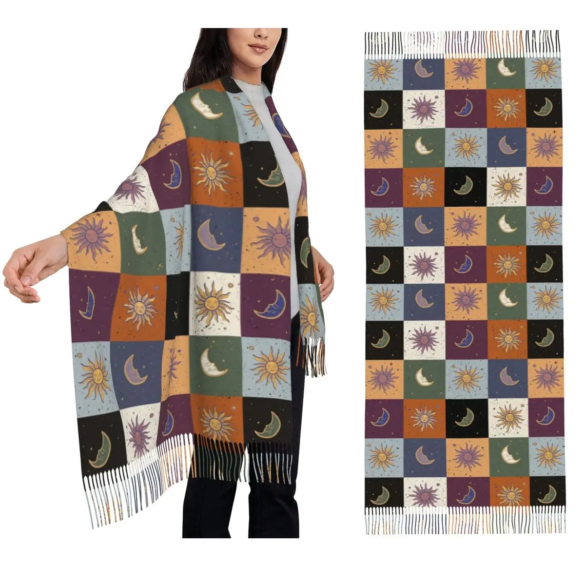 العصرية الشمس القمر بوهو كوزموس علم التنجيم وشاح شرابة الأوشحة النساء لينة الدافئة شالات ويلتف طويل الخريف الشتاء شال التفاف