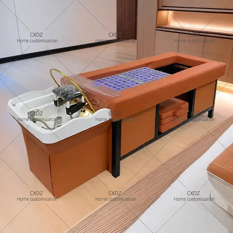 Smart Hair Treatment Bed with Smokeless Moxibustion Physiotherapy Foot Massage Water Circulation for Beauty Salon Shampoo