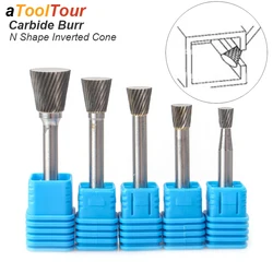 N Stampo a forma di cono invertito Intaglio Rettifica Taglio Carburo solido Burr Rotary Cutter File Bit 6mm 1/4 Gambo Fresatura Lucidatura Raspa