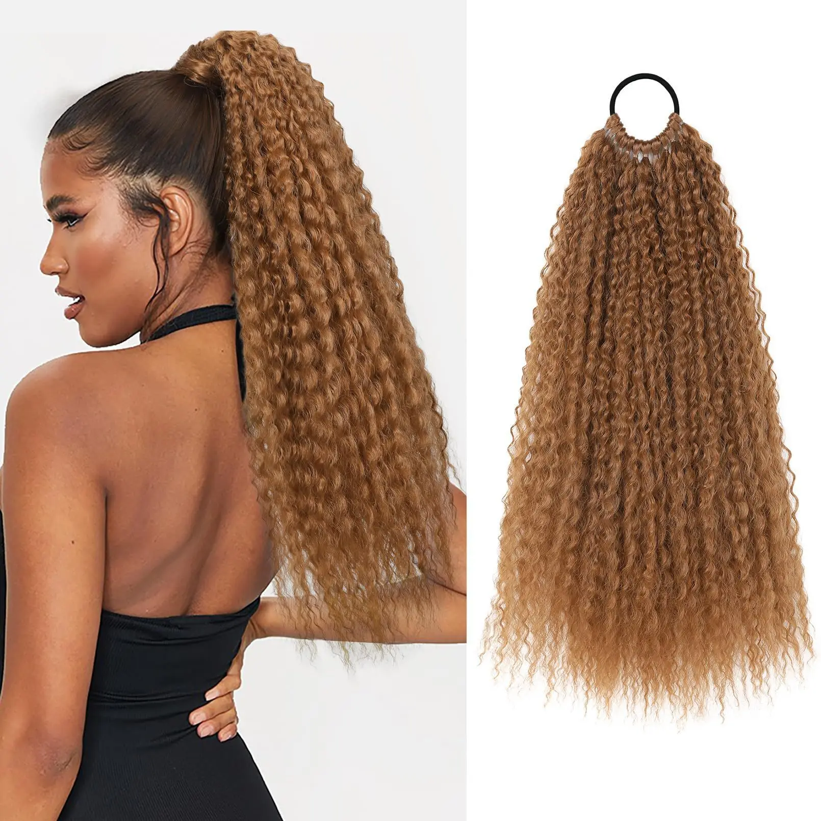50cm 110g Dreadlocks Afro Curly Ponytail Wig, Drawstring Curly Ponytail Hair Extension Ponytail Hair Bun