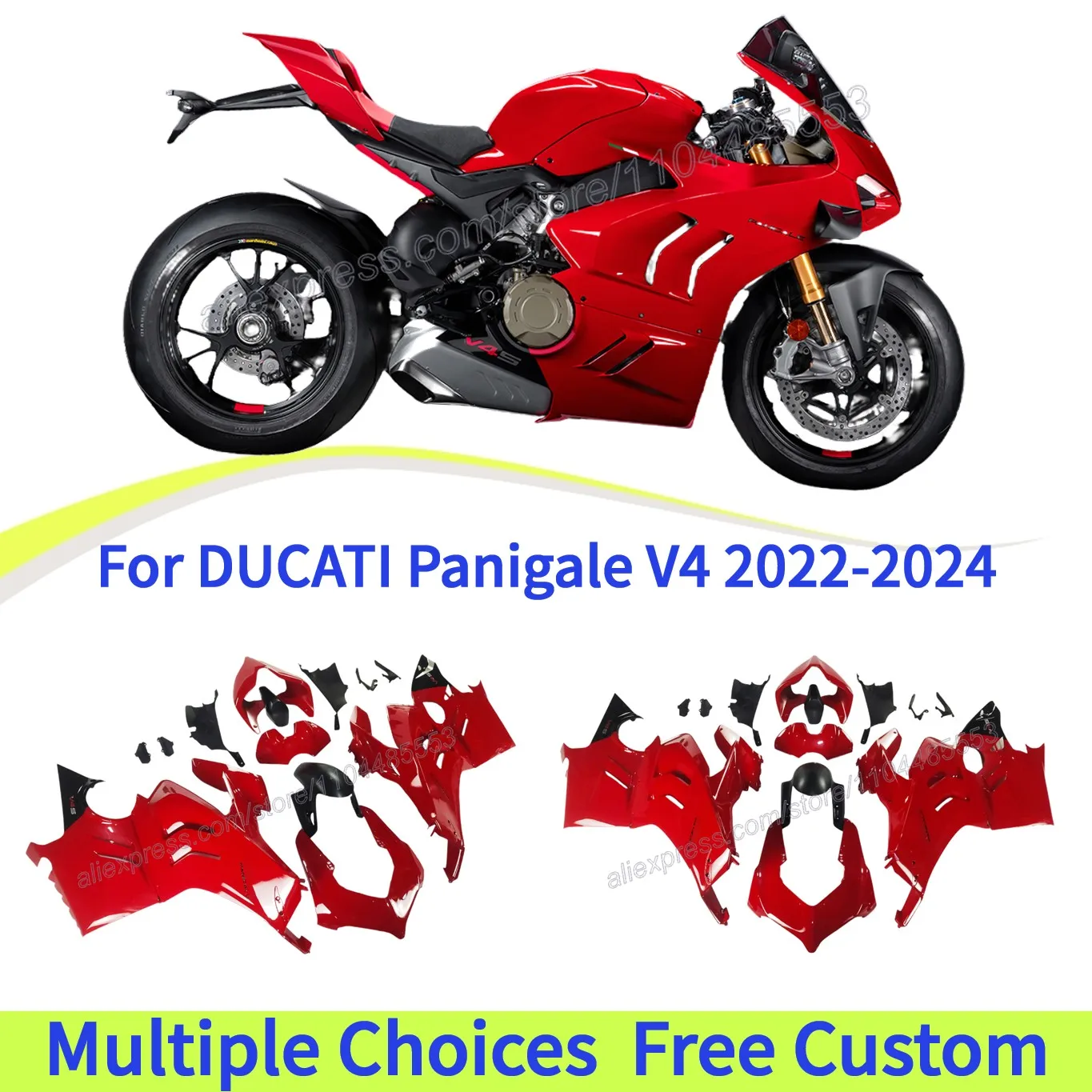 

OEM Bodykits 100% Fit For DUCATI Panigale V4 2022-2024 V4 SR Glossy Red V4S 2023 V4R V4-S V4-R V-4S ABS Injection Fairings