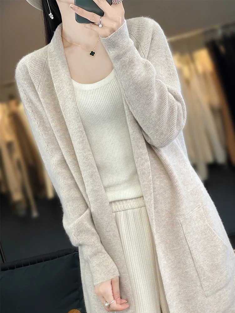 100% Pure Wool Coat Women\'s Clothing Knitted Cardigan Casual Loose Large Size Shirt Autumn Winter New Thick Warm Long Top Korean