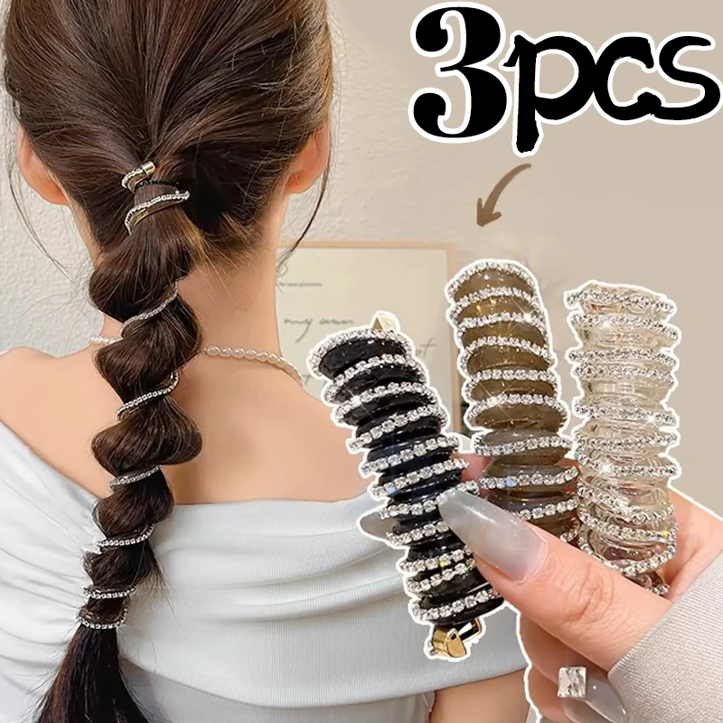 1/3 sztuk Rhinestone linia telefoniczna pętla do włosów kobiety kryształowy kucyk wysokie elastyczne opaski do włosów dziewczyny żywiczne gumki do włosów akcesoria do włosów