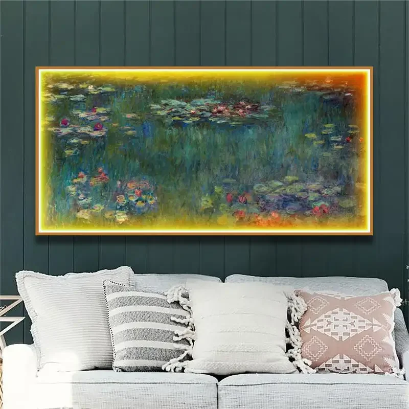 Monet water lily oil painting living room TV background wall decorative painting high-end atmosphere bedside wall lamp hanging p