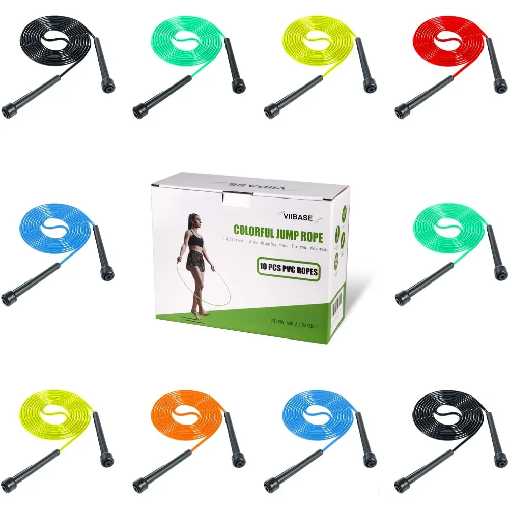 

10 упаковок скакалки из ПВХ для кардио-фитнеса - универсальный регулируемый скакалка для женщин, мужчин и детей, скоростная скакалка для упражнений, 9 шт.