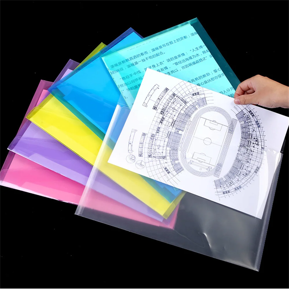 Snap Button File Bag Transparent Plastic A4 Documents Organiser Filing Storage Bag Student Information Pocket Folders Stationery