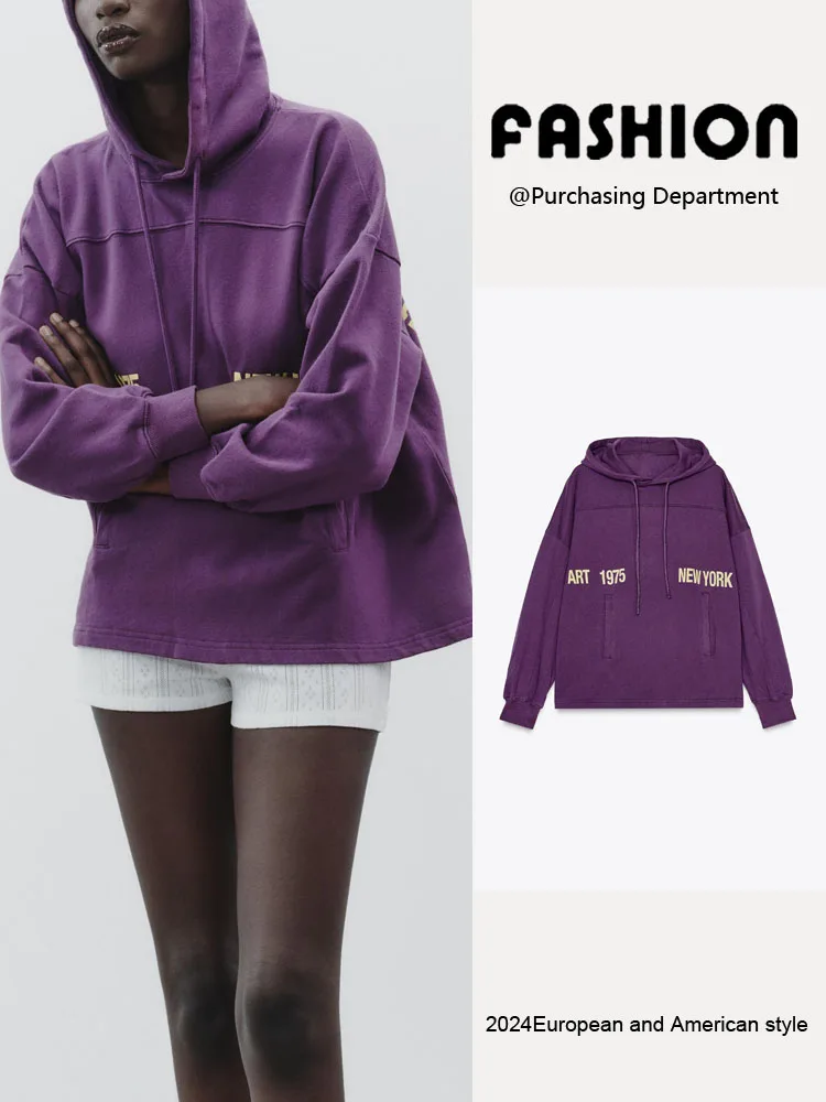 

Новинка весенней коллекции: Женская комфортная простая толстовка с длинным рукавом ZA2025, универсальная базовая толстовка с принтом и круглым вырезом