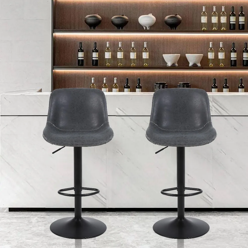 Bar Stools Set of 2, Swivel Counter Height Barstools with Back, Adjustable Bar Chairs, Tall Armless PU Leather Kitchen