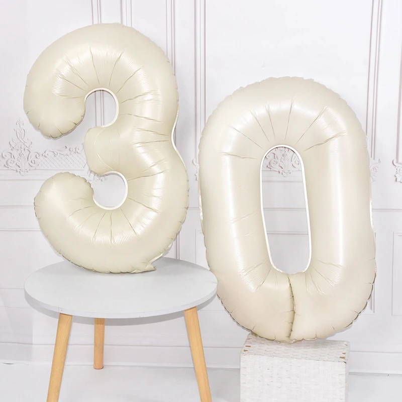 32/40inch Large 0-9 Number Balloons Birthday Party Photo Props Milk White Caramel Color Aluminum Film Balloon Anniversary Supply