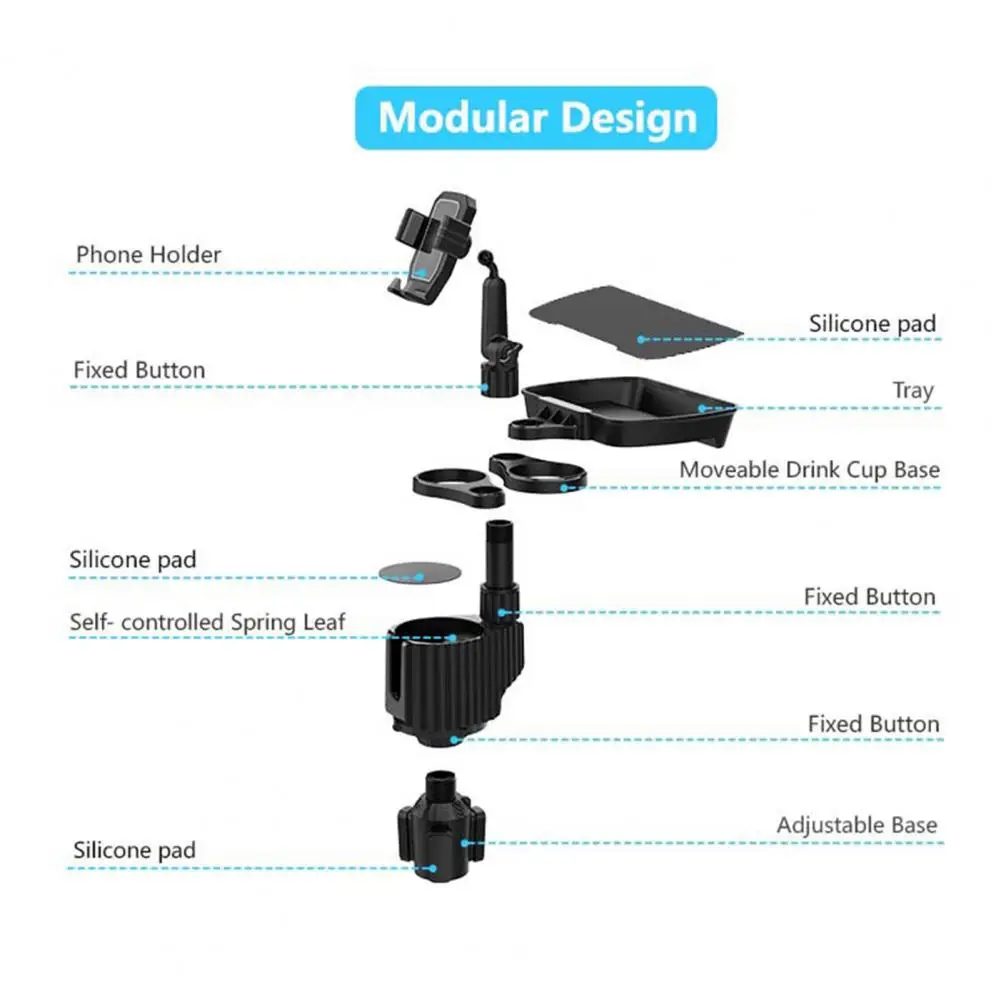 

Car Storage Tray Practical Multifunctional Black Color 3-in-1 Car Food Tray with Dual Cup Holder Phone Stand Car Supplies