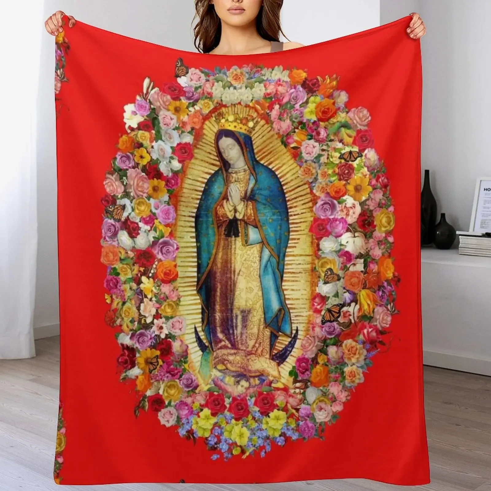 New Our Lady of Guadalupe Mexican Virgin Mary Saint Mexico Catholic Mask Throw Blanket For Decorative Sofa Shaggy Blankets