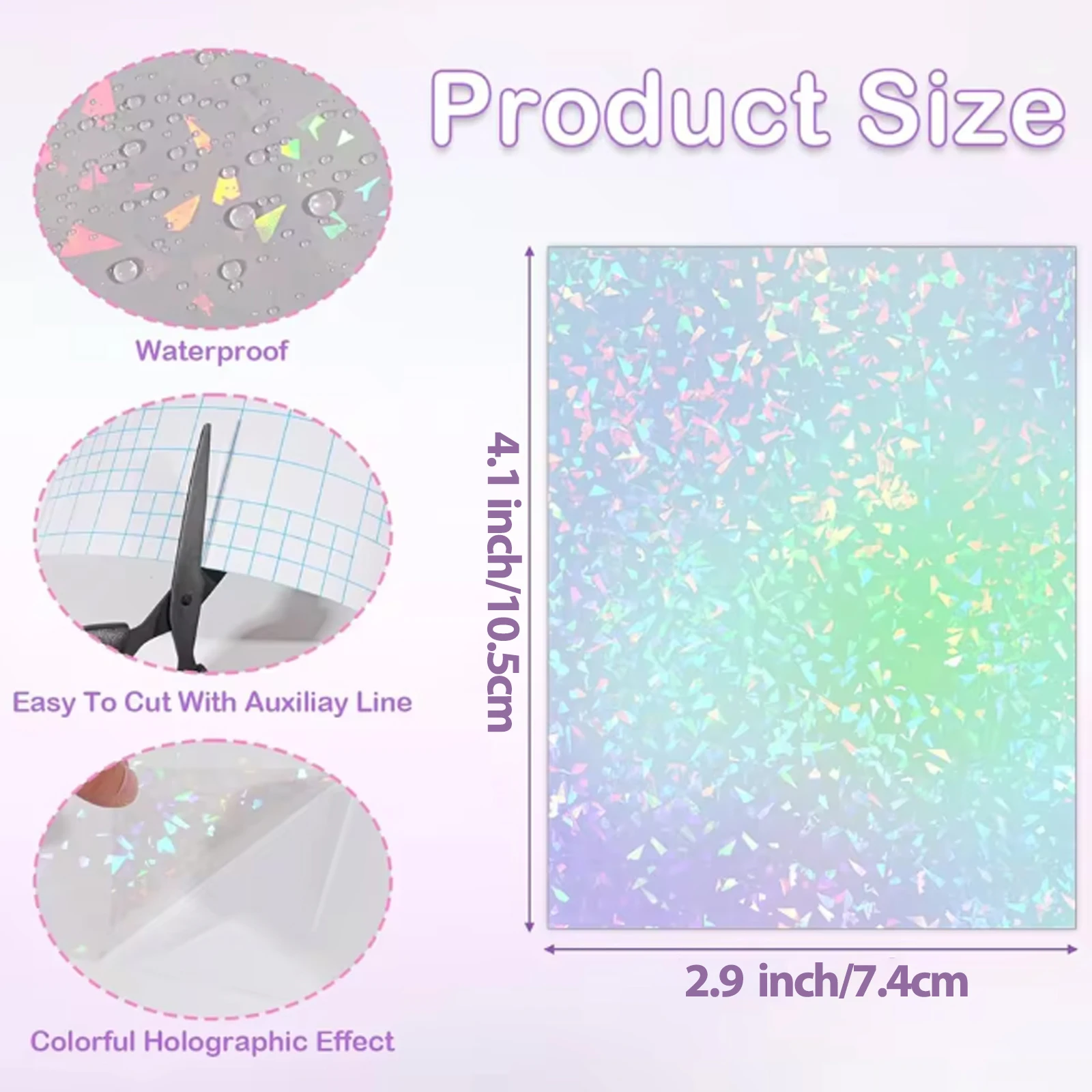 2.9X 4,1 pulgadas 250 hojas-5 estilos película holográfica de laminación en frío pegatina de vinilo autoadhesiva transparente hojas laminadas impermeables