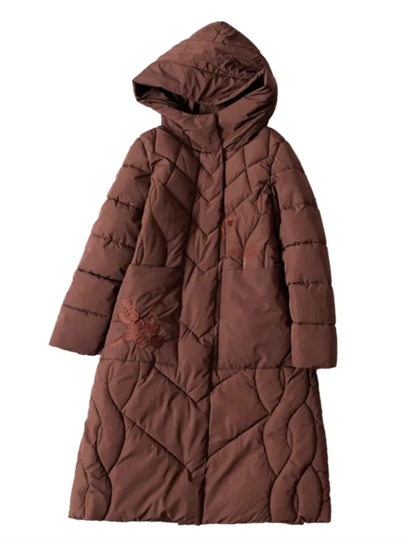 2024 Design Loose Artistic Embroidery Hooded Thick Warm Jacket Women's Fashionable Large Size Winter Cotton Coat Overcoat A320