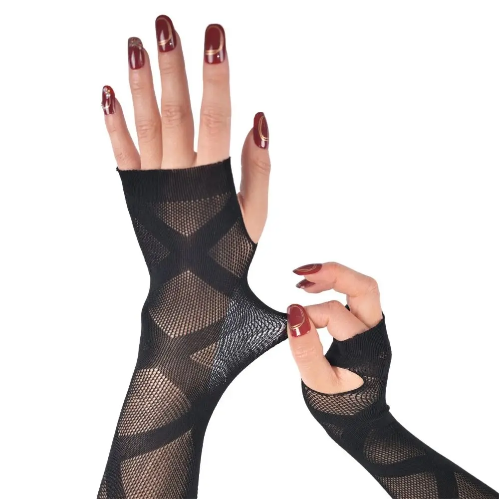 Star Fishnet Long Mesh Gloves Performance Dance Black Half-Finger Lace Mittens Arm Sleeves Hollow-Out Fingeless Gloves - view 2