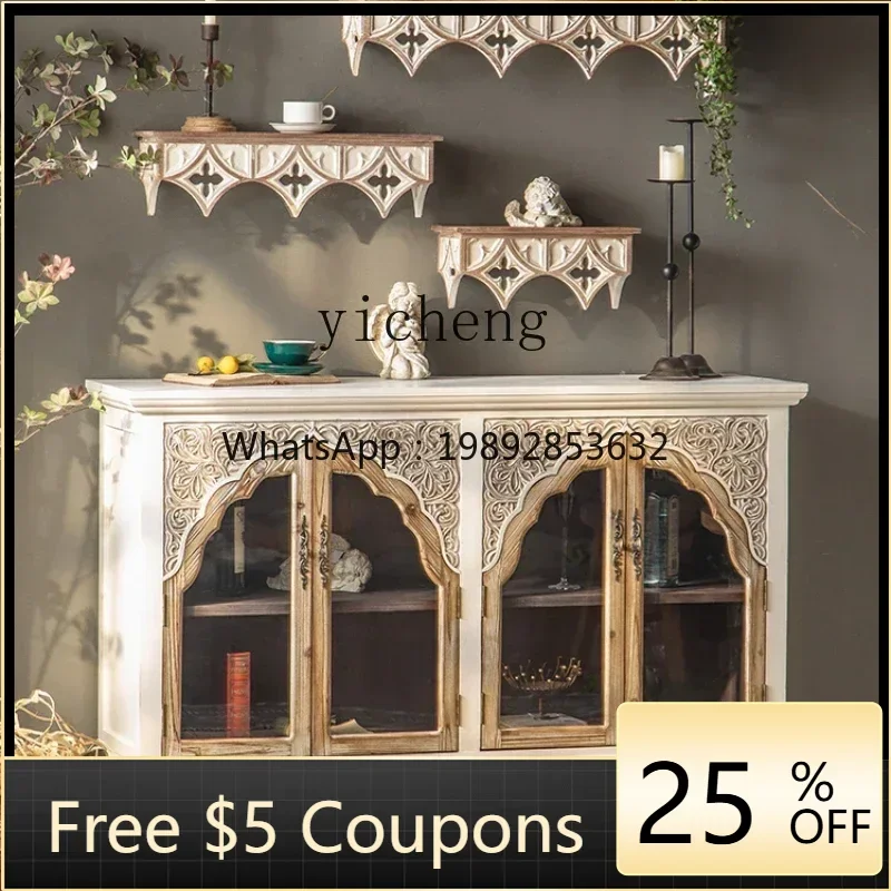 WW retro dining side cabinet solid wood living room wall cabinet storage entrance cabinet