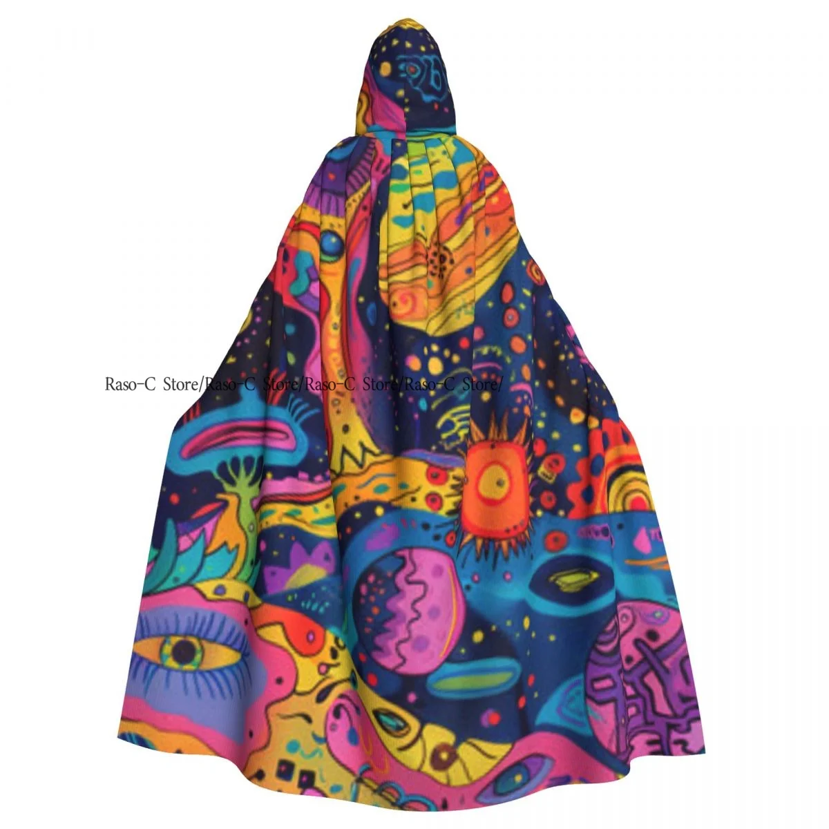 Abstract Psychedelic Organic Hooded Cloak Polyester Unisex Witch Cape Costume Accessory