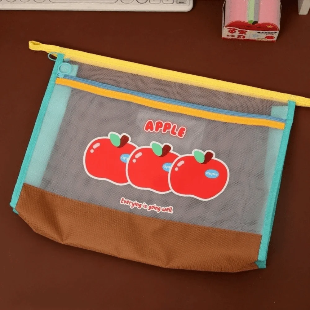 مجلدات شفافة حقيبة تخزين A4 سعة كبيرة أكياس الملفات المحمولة طبقة مزدوجة شبكة سستة حقيبة اللوازم المكتبية المدرسية #1