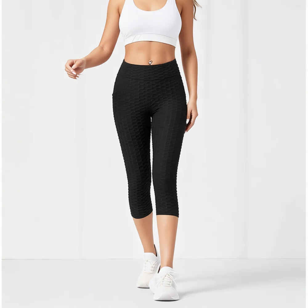 Women High Waist Jacquard Bubble Yoga Pants Slimming Leggings Fitness Running Workout Gym Sport Training Tights