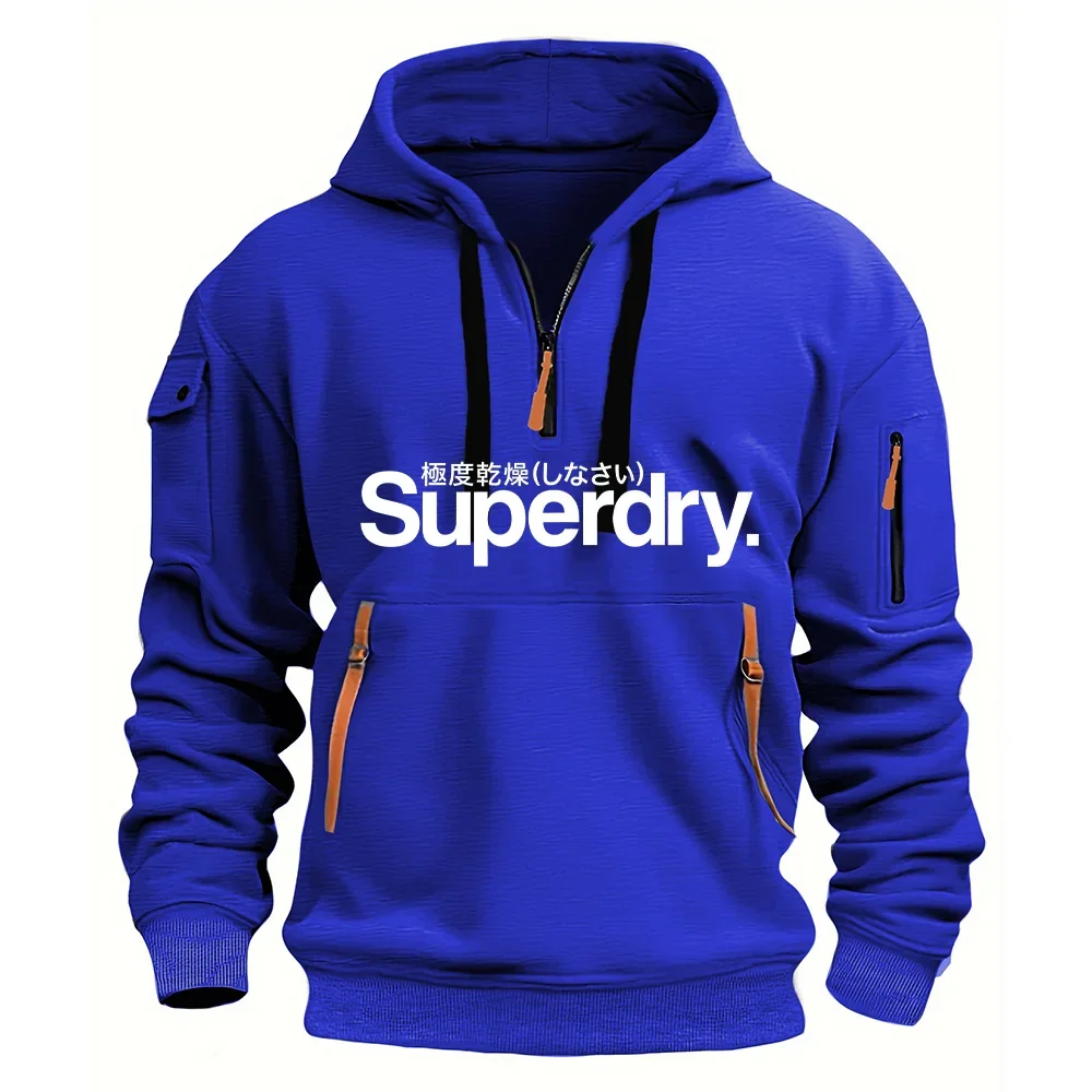 Sweater hoodie pria baru untuk musim gugur dan musim dingin 2025, sweater pullover pria longgar yang modis untuk jogging dan kebugaran di luar ruangan.