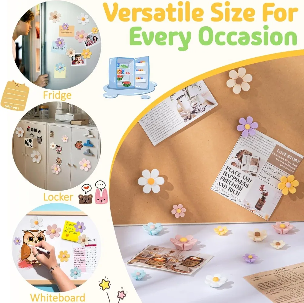 16-Pack 3D Flower Fridge Magnets – Strong, Colorful Decor for Kitchen, Office & Whiteboards