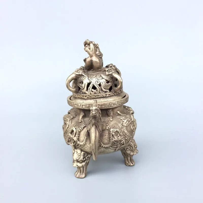 Pure copper, white copper incense burner, dragon playing, beads, handicrafts and ornaments