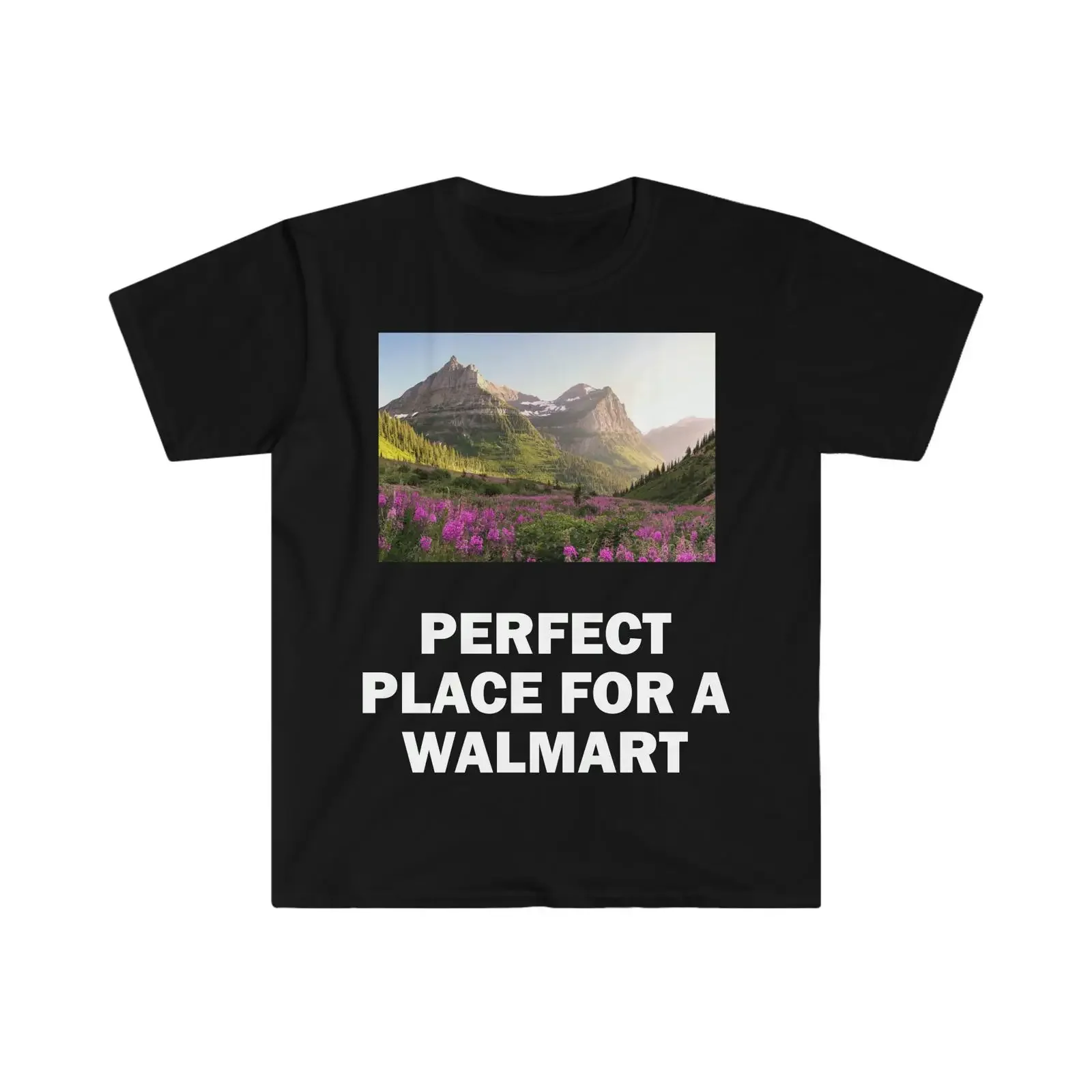 Perfect Place For A Walmart Funny Satire Meme T Shirt Nature Scenery Casual Humor  vintage Washed Top For Everyday Wear homme