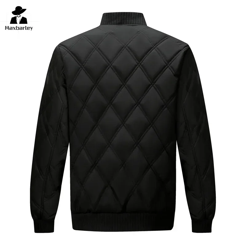 2024 New Winter Warm Baseball Jacket Men\'s Trendy Casual Thickened Rhombic Quilted Cotton Padded Jacket Male Business Warm Coat