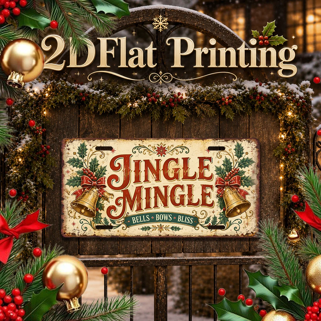 2D Flat, [2D Flat] 2D Flat Print, Single Piece, Jingle Mingle Vintage Aluminum Sign, Decorative Sign(30.48X 15.24cm), Christmas