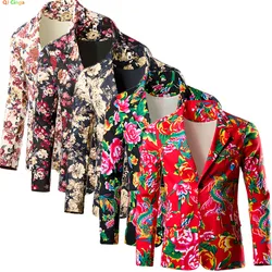 2026 Men's Red Single Button Printed Suit Jacket, Fashion Casual Cotton Blazers, Wedding Party Coats, Asian Size M-5XL, 2024 New