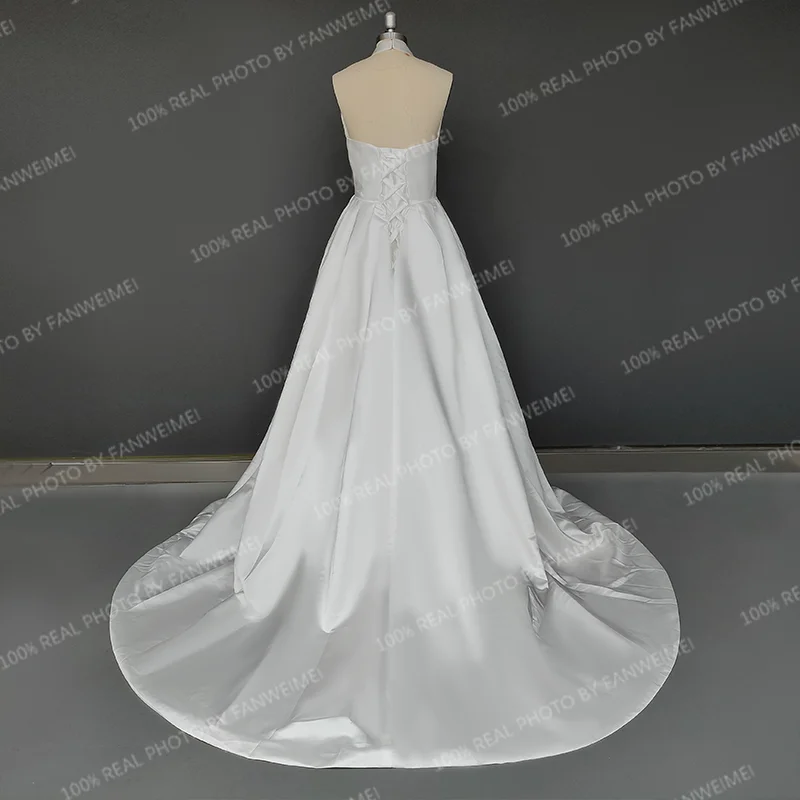 13066#Backless Elegant A-Line Wedding Dresses Stand Collar Sleeveless Pleated Boho Soft Satin With Bow  Wedding Bridal Gown