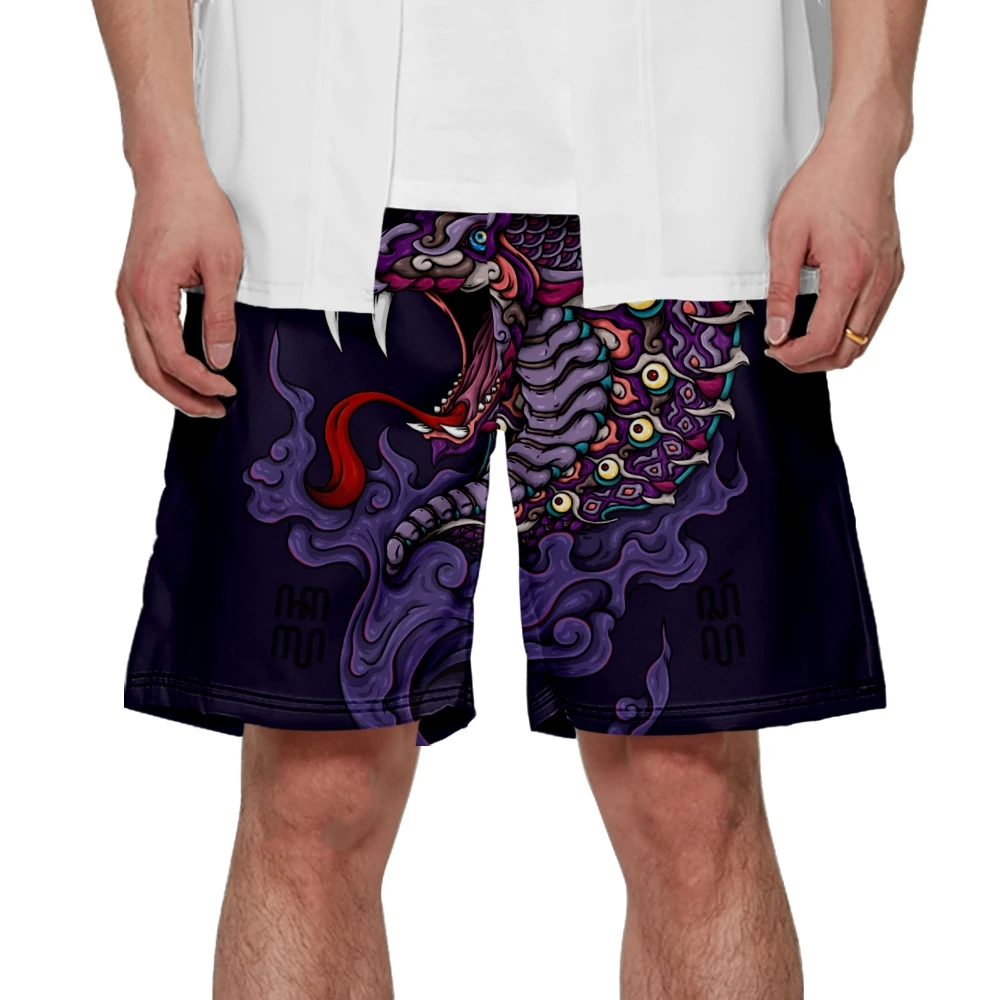 Summer Purple Print Shorts Retro Beach Sports Pants Men's Streetwear Fashion Quick-Dry Short Trousers