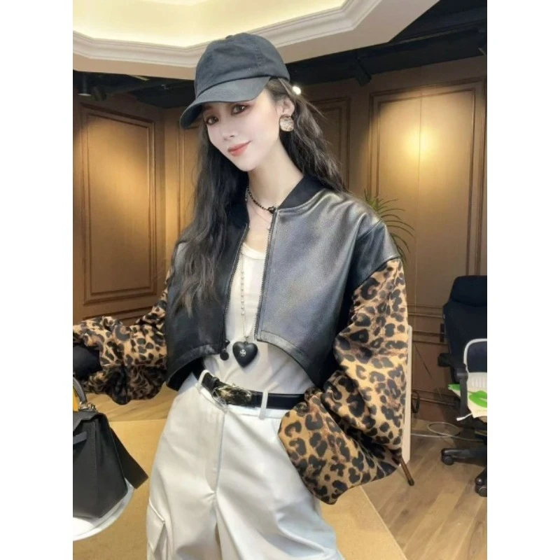 [Vendita calda nel negozio] Cool Girl PU Giacca con stampa leopardata Primavera Autunno da donna Nuova giacca corta alla moda della stazione europea Top Trend