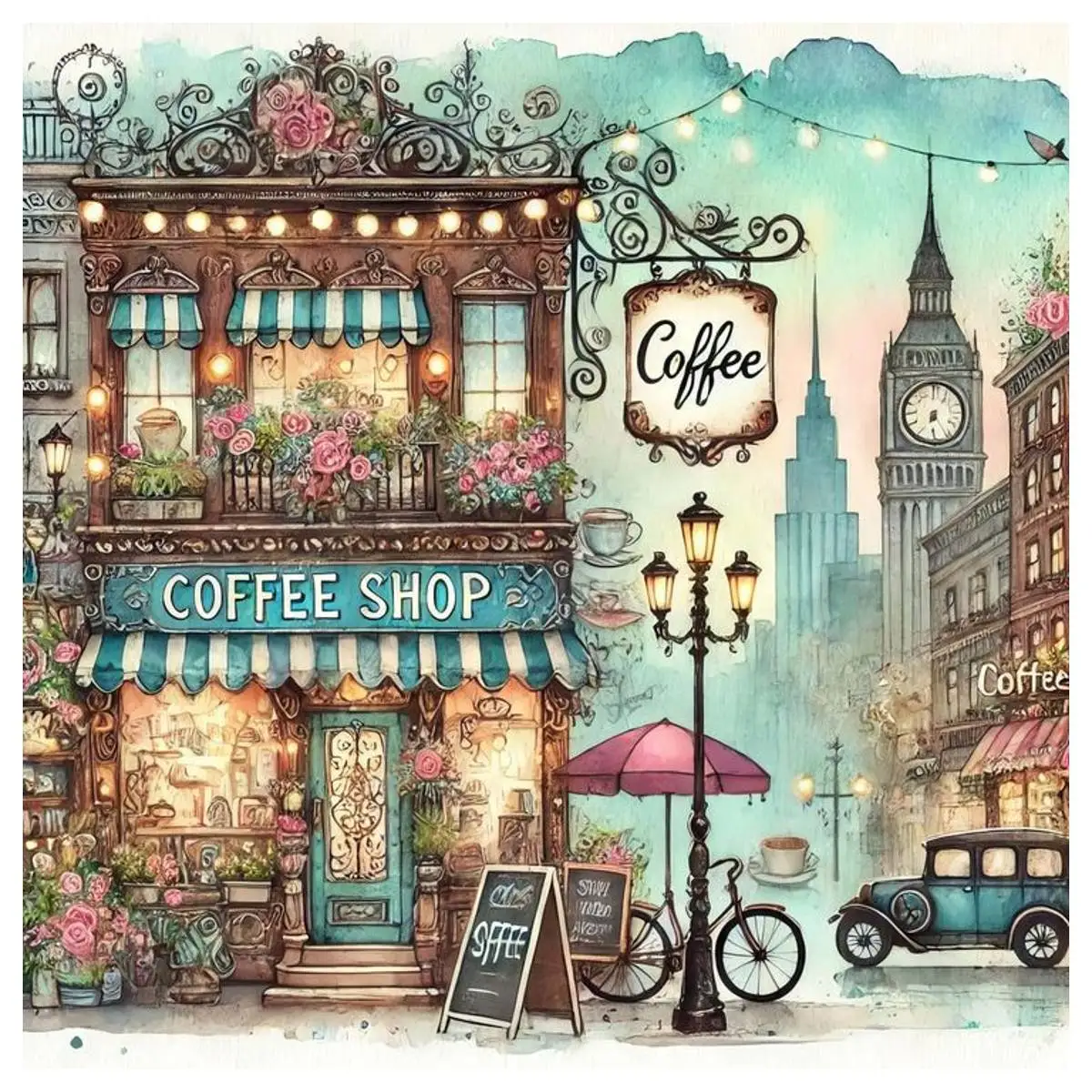 1 Stück 40x40cm/15,74 Zoll Kaffeehaus Kreuzstich-Set DIY-Kit 11CT/14CT Öko-Baumwollfaden Hängende Wanddekoration