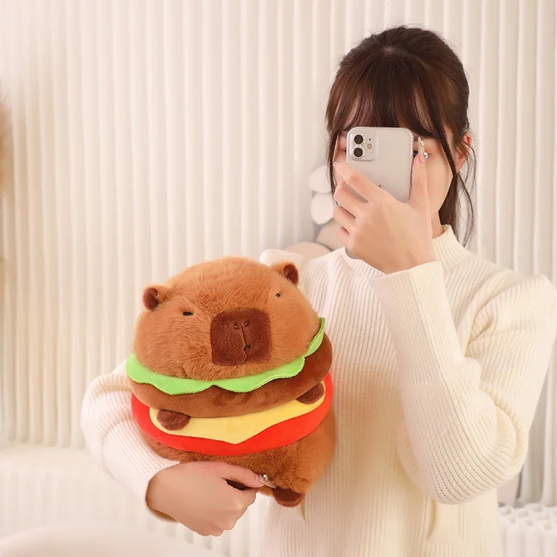 New Hamburg Kapibala Capybara Plush Doll Cute Capybara Maillard Soft Pillow Stuffed Anime Toys Car Couple Backpack Pendant