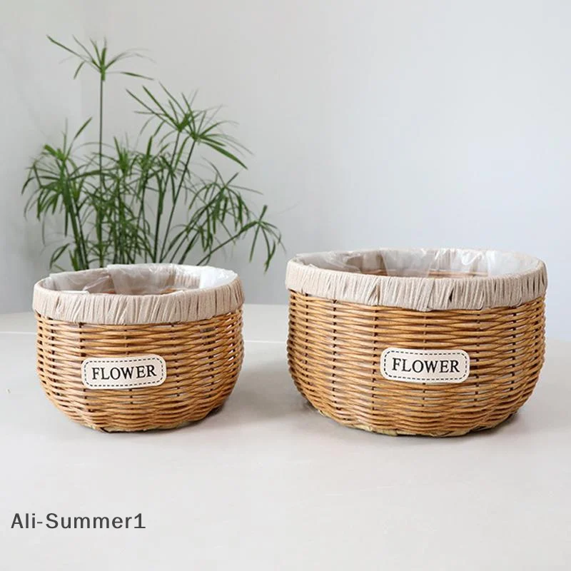 【E】إناء زهور منسوج إبداعي سلة نباتية متعددة الوظائف تقليد أصيص زهور الروطان سلة زهور منسوجة ديكور المنزل #4