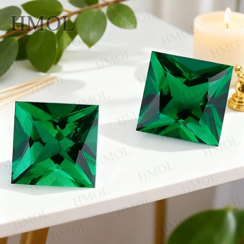 

Lab Zambia Emerald Princess Cut AGL Certificate Selectable Green With Cracks Inclusions Inside For Rings Earrings Jewelry Design
