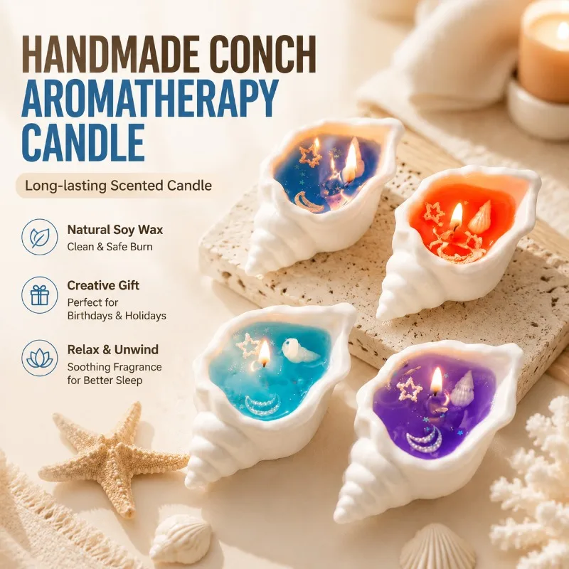 Conch Shell Scented Wax Vessel Creative Handcrafted Birthday Presents Indoor Table Ornaments Premium Long-Lasting Household
