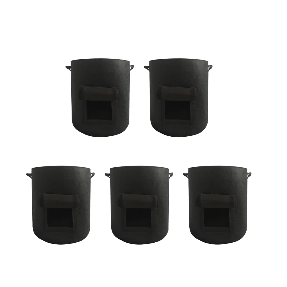

5pcs Plant Growing Bag Sweet Potato Peanut Planting Durable Non Woven Fabric Bag Waterproof Breathable 4 Gallon Black