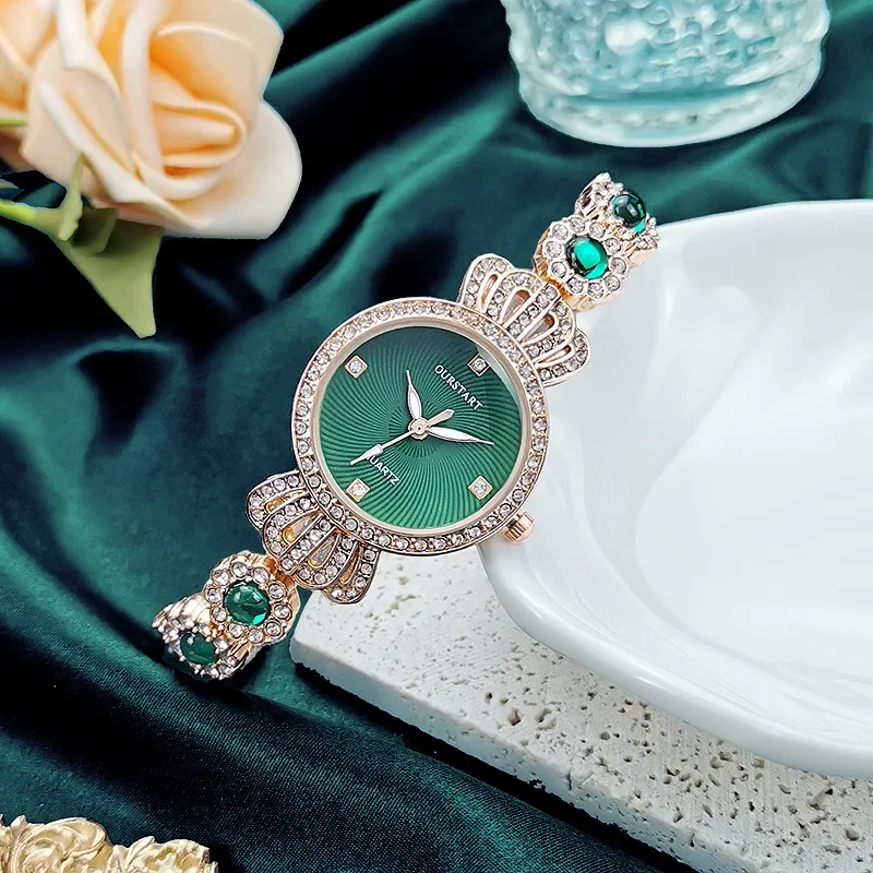 Luxury Watch for Women Green Quartz Wristwatches Rhinestone Watches Reloj Para Mujer Ladies Clock Gift Часы Женские Наручные 시계