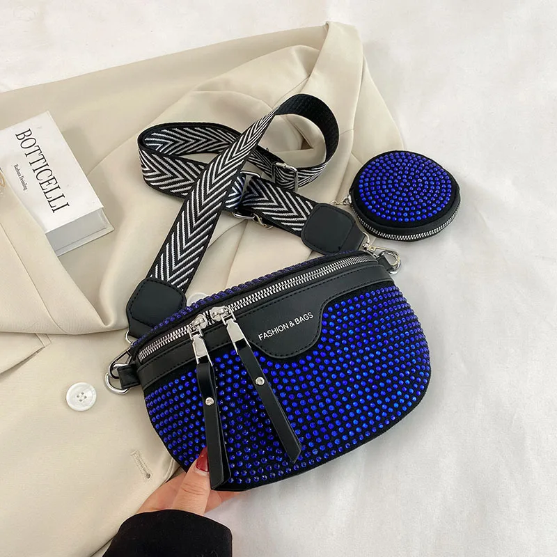 Rhinestones ขนาดเล็ก Fanny Pack สำหรับสตรี Luxury Designer แพ็คเอวแฟชั่นไหล่ Crossbody กระเป๋าสุภาพสตรีเอวกระเป๋า