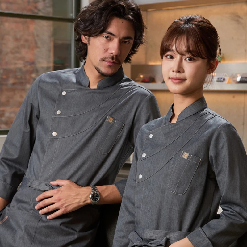 Chaqueta de Chef de manga larga para hombre y mujer, abrigo de cocinero de cocina de Hotel, uniforme de camarero de restaurante, ropa de trabajo de panadero